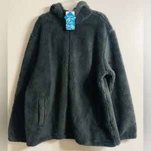 Magcomsen women’s  fluffy fuzzy sherpa fleece jacket coat hoodie gray.2X